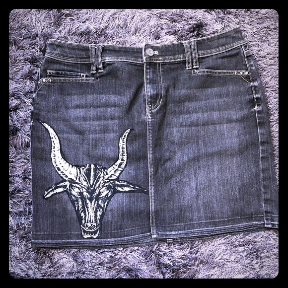 White House Black Market Dresses & Skirts - DIY Baphomet Denim Skirt